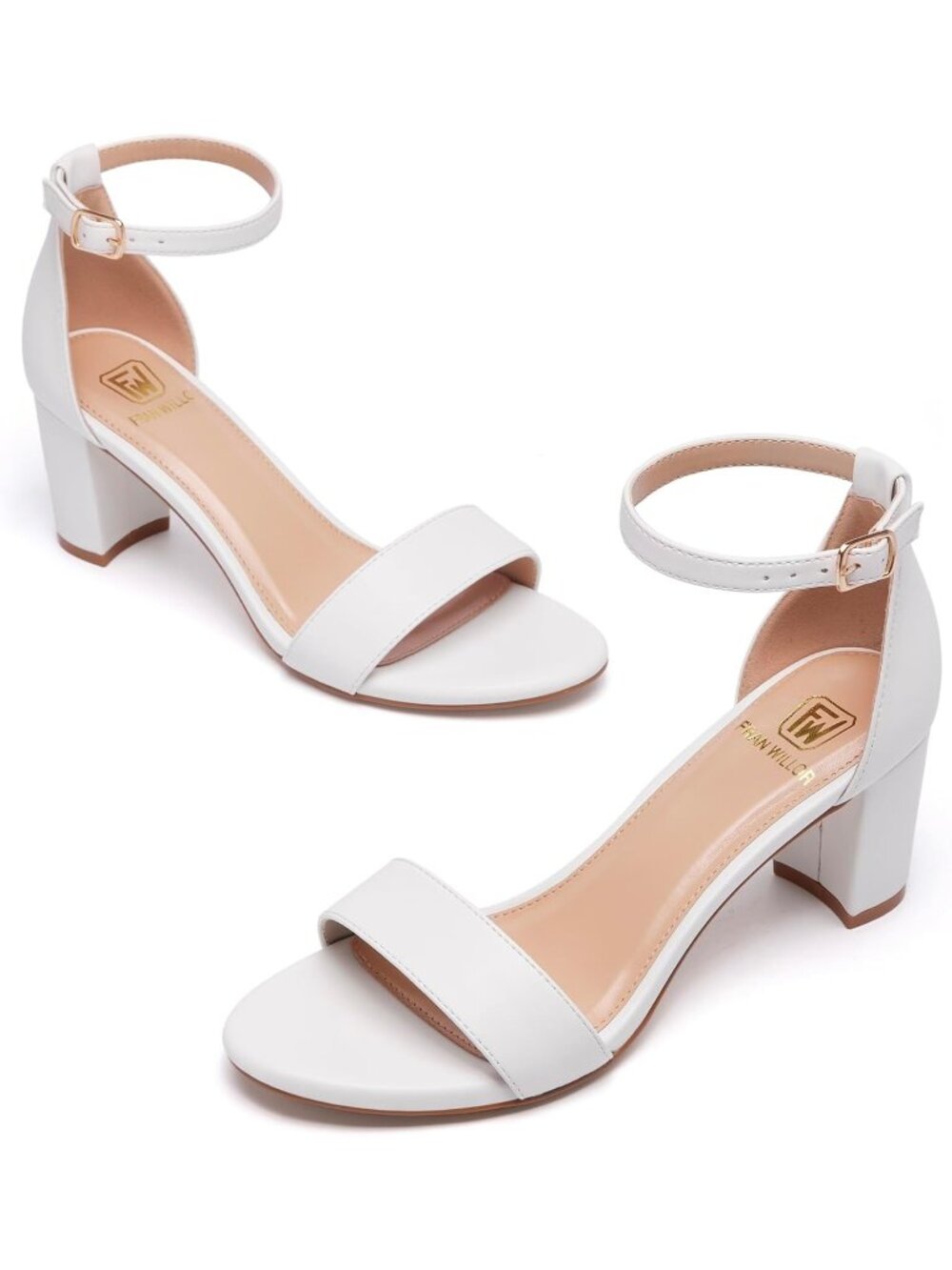 Women's White Suede Comfortable Open Toe Low Chunky Short Fashion Dress Heels - Picture 3 of 5